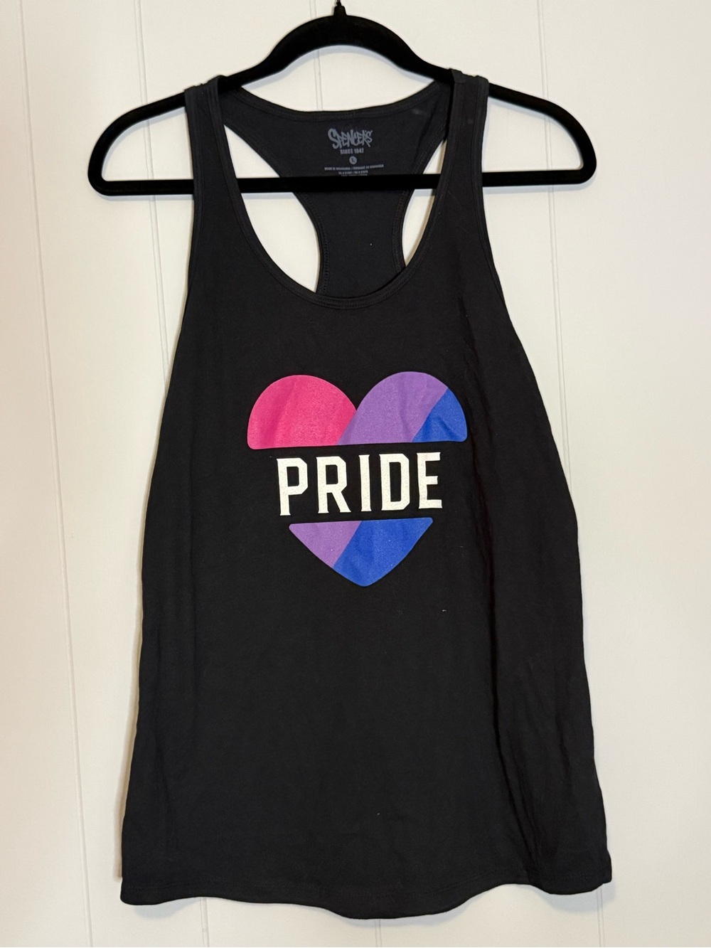 Spencer's Black Tank Top with Pink & Purple Heart 'PRIDE'